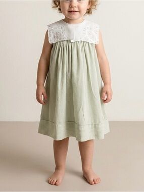 Peaches & Cream Vintage Toddler Girls Green Seersucker Collared Dress